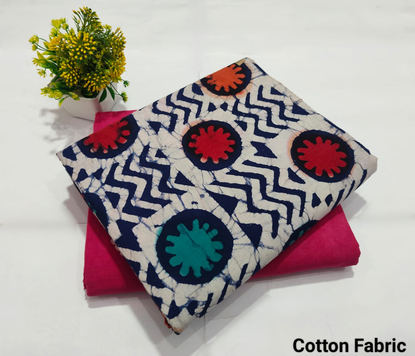 Multicolor Geometric Batik Cotton Fabric – Designer Kurti Material (MVTB75)