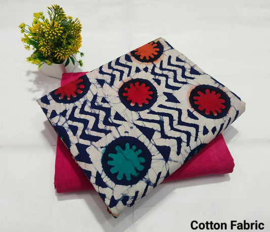 Multicolor Geometric Batik Cotton Fabric – Designer Kurti Material (MVTB75)