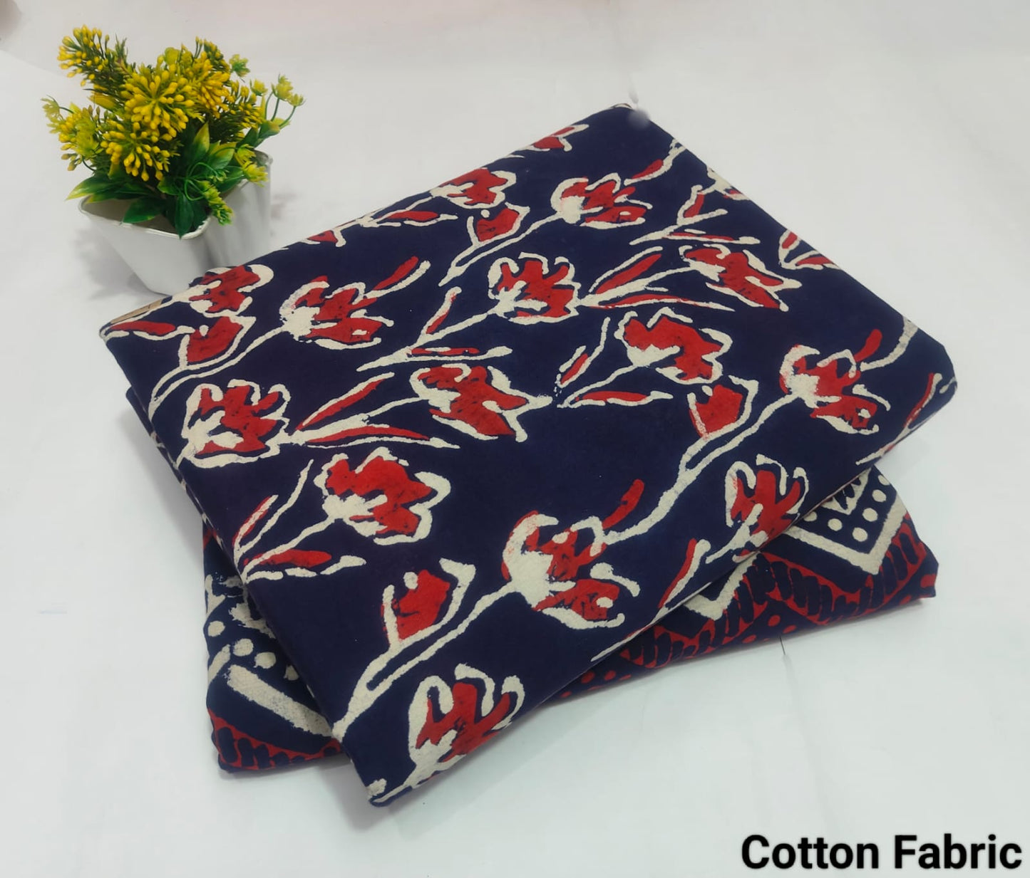 Navy Blue Floral Cotton Fabric – Elegant Dress Material (MVTB47)
