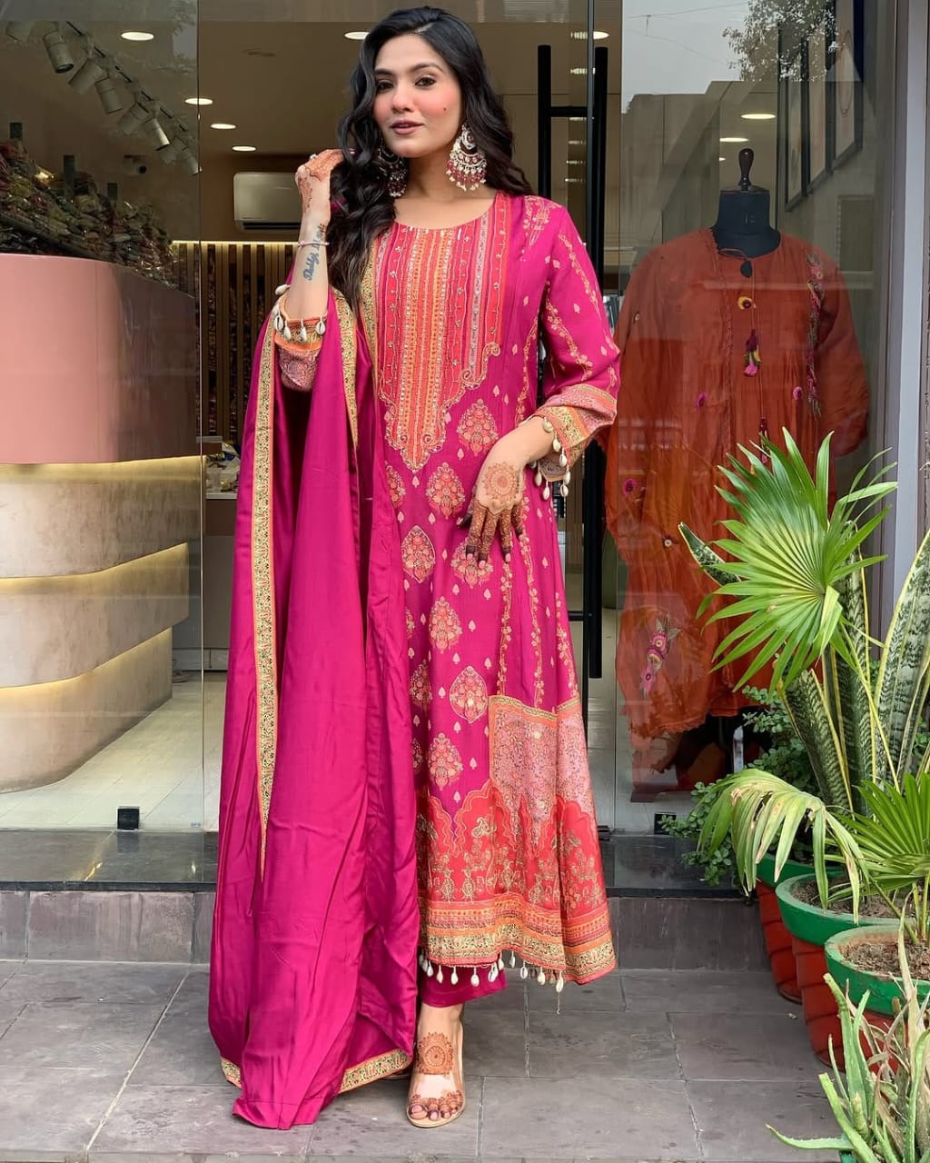 Raspberry Pink Kanchi Cotton Suit Set for Women | Zari Jacquard Dupatta & South Design Kurti