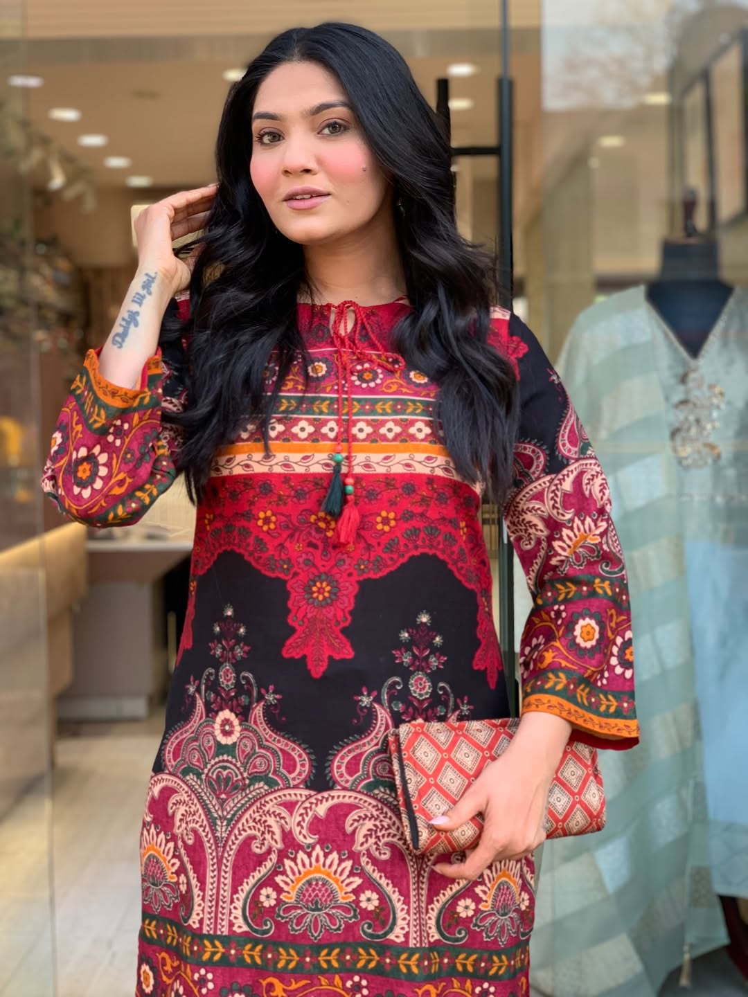 Mughal Noir — Paisley Digital Print Kurta