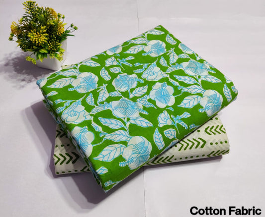 Green Floral Printed Top & Bottom Suit Set – Elegant Cotton Suit Material (MVTB76)
