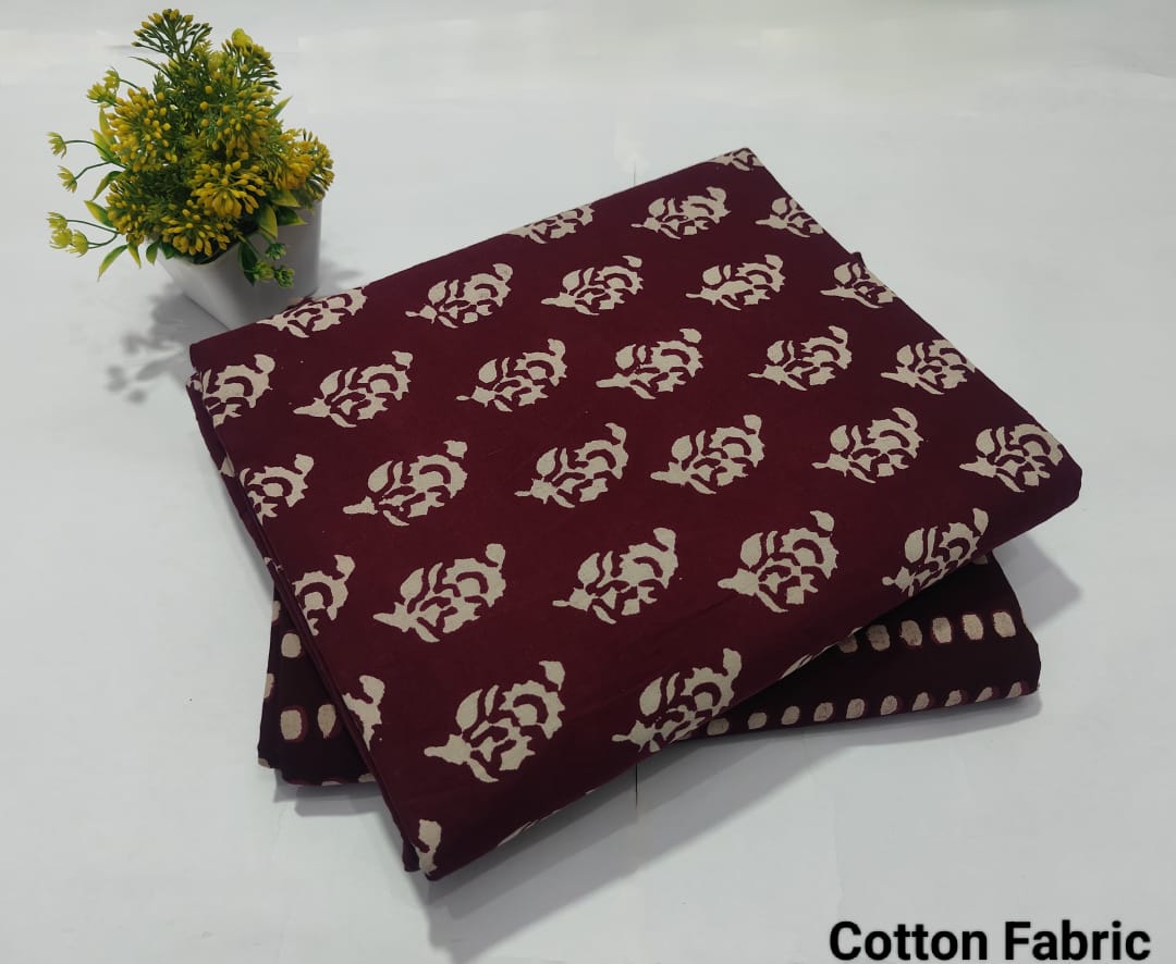 Maroon Beige Booti Printed Cotton Fabric – Traditional Dress Material (MVTB70)