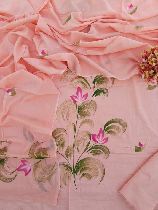 Peach Floral Printed Soft Cotton Suit Set | Lightweight Summer Ethnic Wear (MVCOT69)