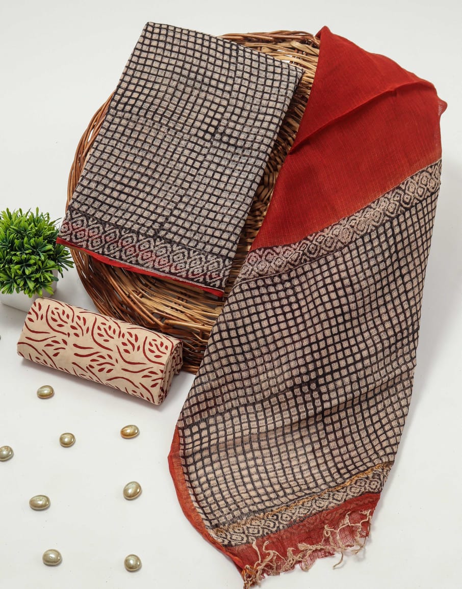 Maroon Ethnic Printed kota doriya Suit Set with Dupatta (MVFKO01)