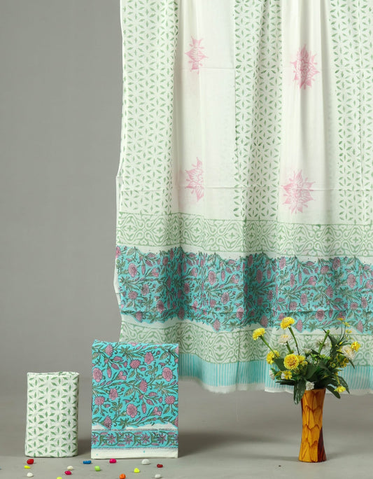 Mint Green Floral Hand Block Printed Cotton Suit Set | Summer Ethnic Wear (MVCOT73)