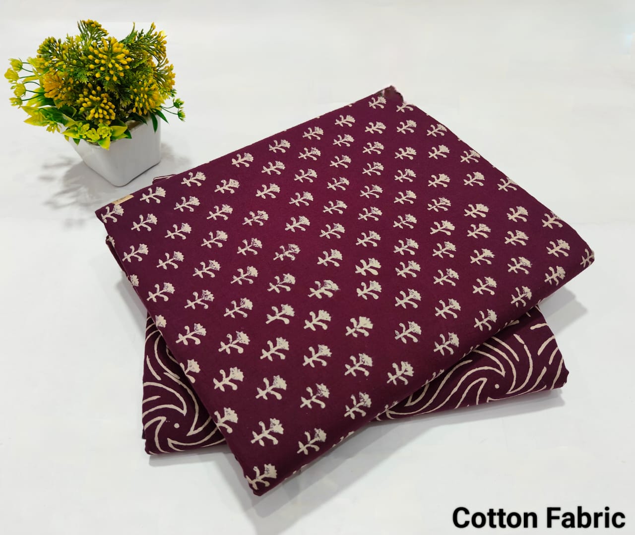 Wine Maroon Printed Cotton Fabric – Elegant Ethnic Dress Material (MVTB100)