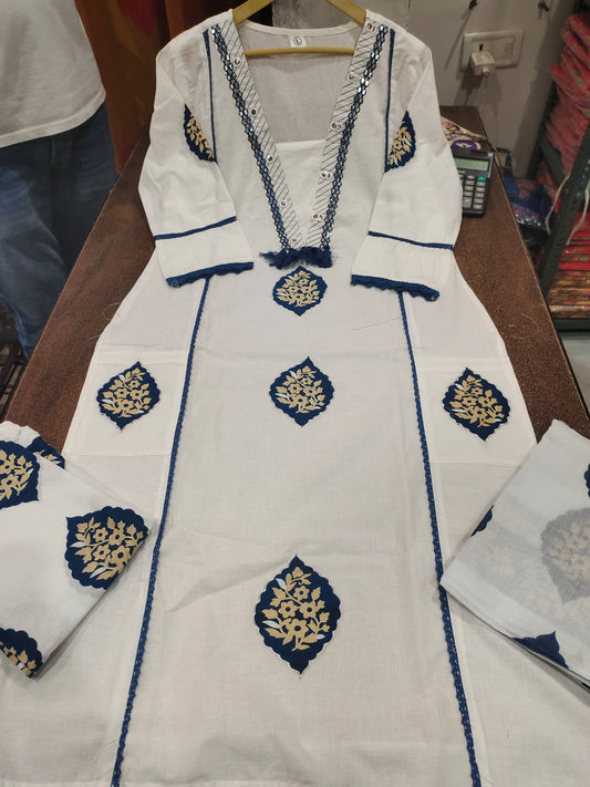 Jaipuri Print Premium Cotton Kurta Set – Indigo Blue