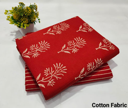 Red Floral Printed Cotton Fabric for Kurti – Soft Breathable Dress Material(MVTB110)