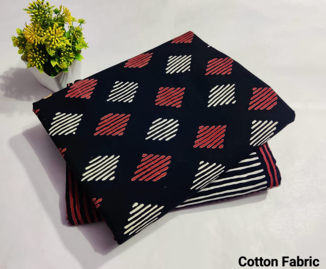 Black Cotton Fabric with Square Print – Stylish Printed Fabric (BFTB09)
