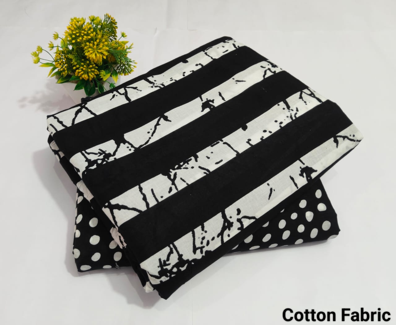 Black & White Printed Cotton Fabric – Modern Stylish Dress Material (MVTB21)
