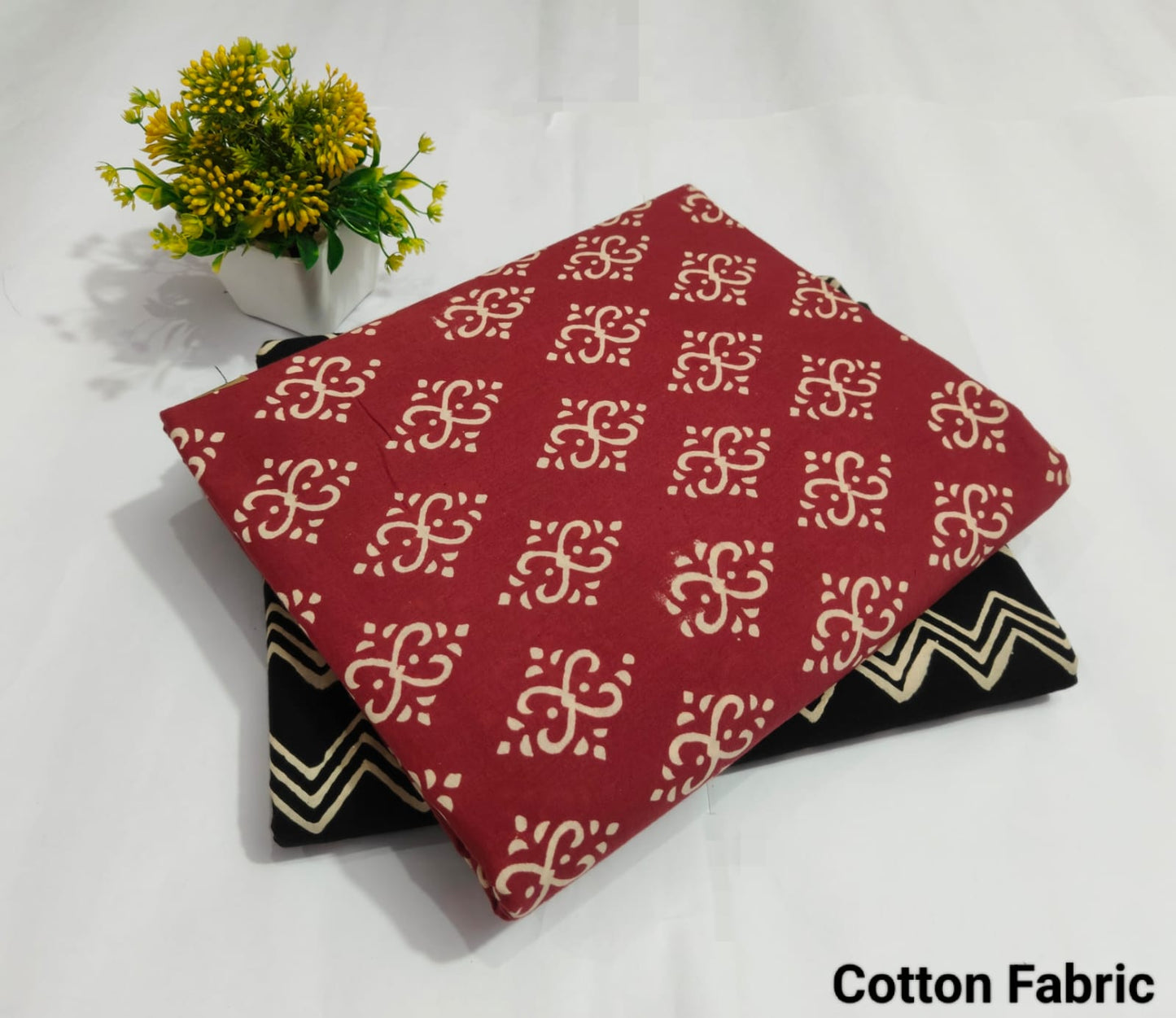 Red Floral Booti Cotton Fabric – Premium Kurti Dress Material (MVTB84)