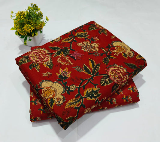 Red Designer Printed Top & Bottom Suit Set – Stylish Cotton Suit Material (MVTB19)