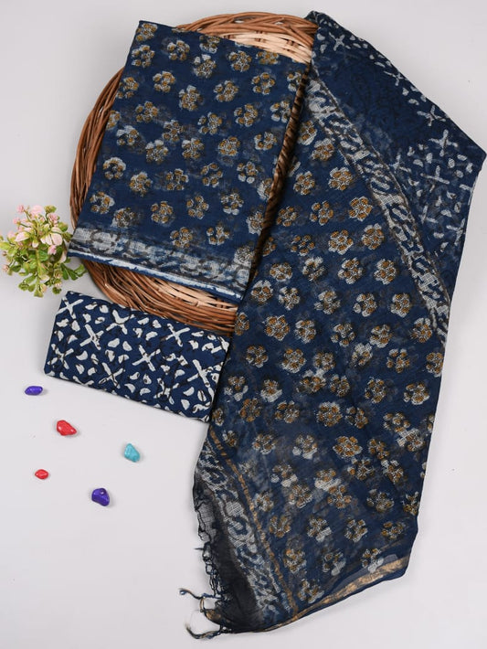 Indigo Blue Floral Printed kota doriya Suit Set (MVFKO07)