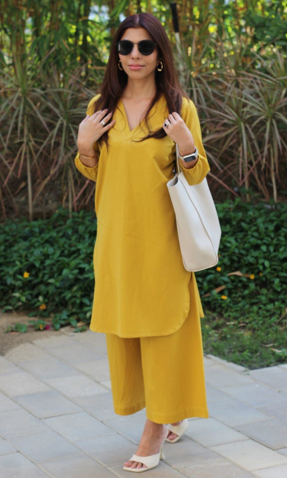 Mustard Yellow Cotton Slub Pant Set | Trendy Ethnic Office Wear