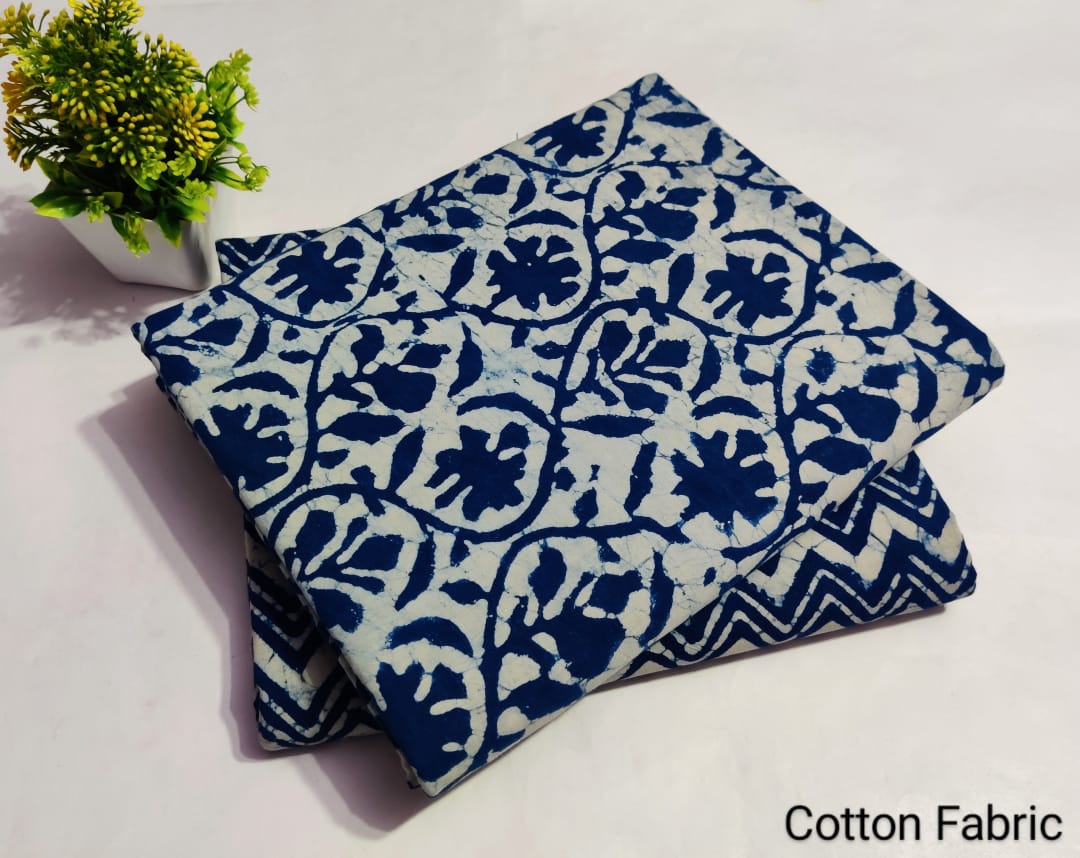 Indigo Vine Print Cotton Fabric – Ethnic Handblock Cotton Material (MVTB27)