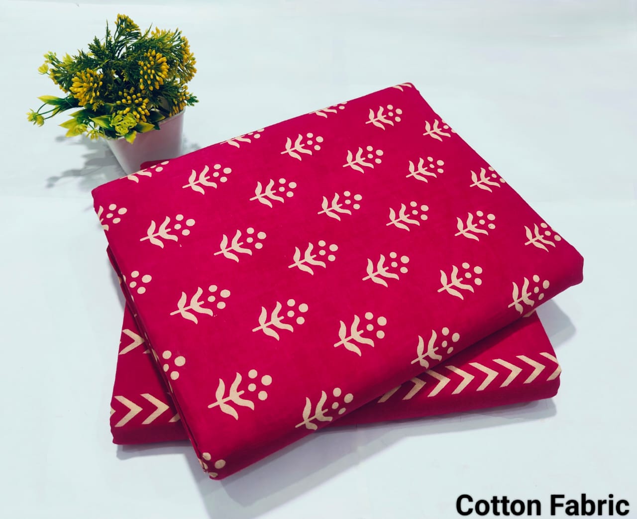 Rani Pink Printed Top & Bottom Suit Set – Elegant Cotton Suit Material (MVTB82)