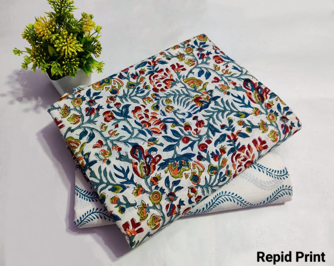 Multicolor Rapid Printed Top & Bottom Suit Set – Elegant Cotton Suit Material (MVTB33)