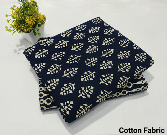 Premium Hand Block Printed Cotton Suit Top And Bottom Set (MVTB66)