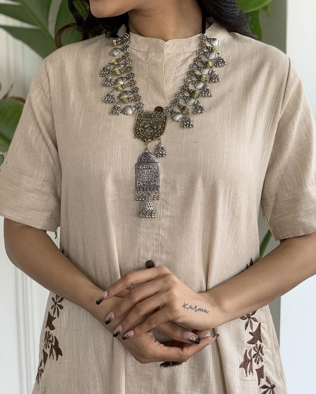 Premium Beige South Cotton Kurta Set | Hand Embroidered A-Line Cotton Kurta with Plazo