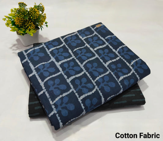 Navy Blue Handblock Floral Print Cotton Fabric – Soft & Breathable Daily Wear Material (MVTB02)