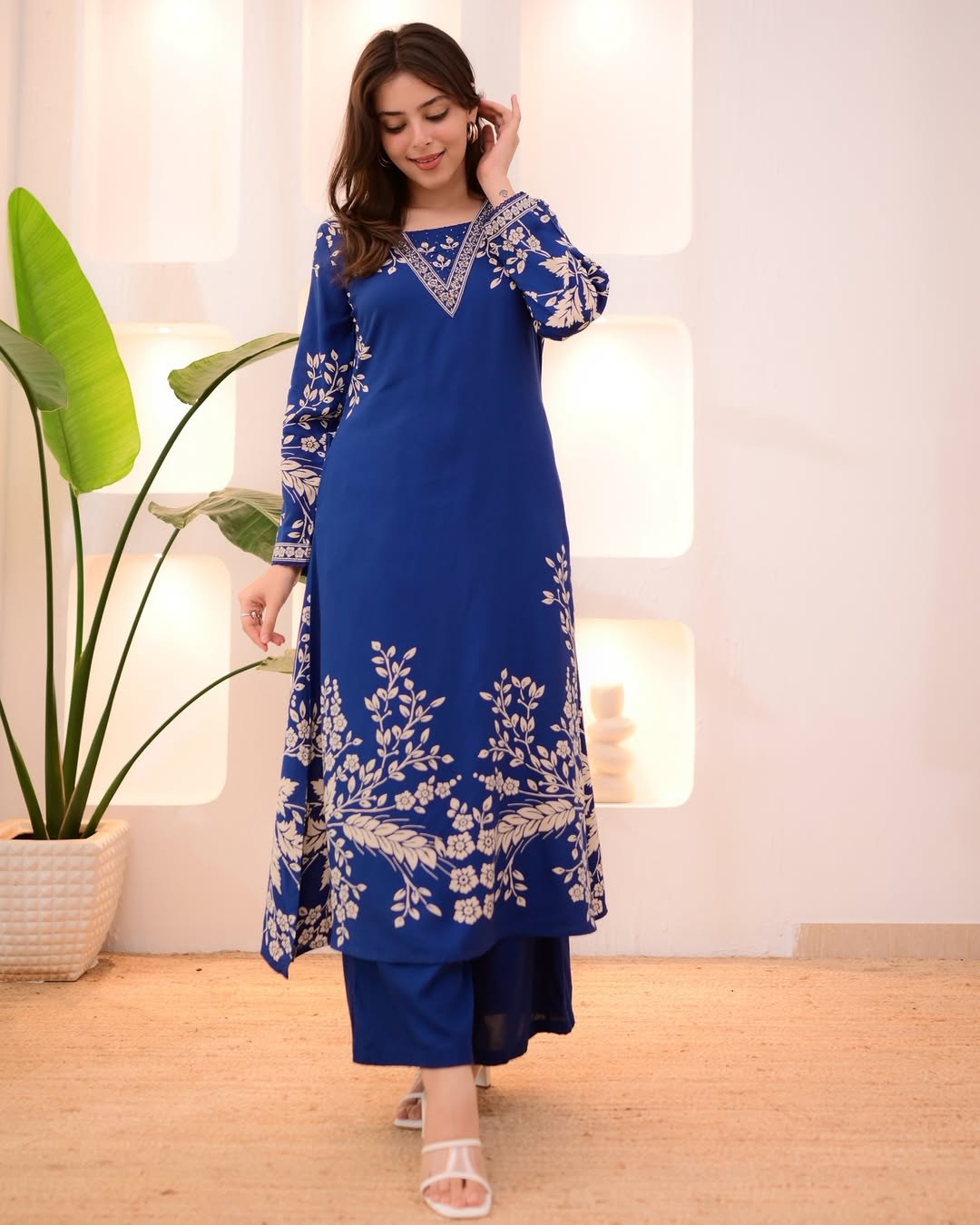 Blue Rayon Designer Kurta Palazzo Set