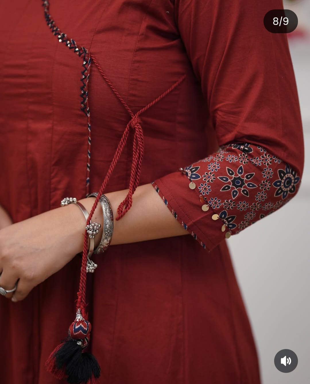 Maroon Cotton Angrakha Anarkali Suit
