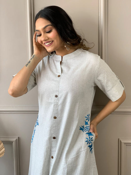 Premium White South Cotton A-Line Kurta Set with Hand Embroidery | Elegant Cotton Plazo Set