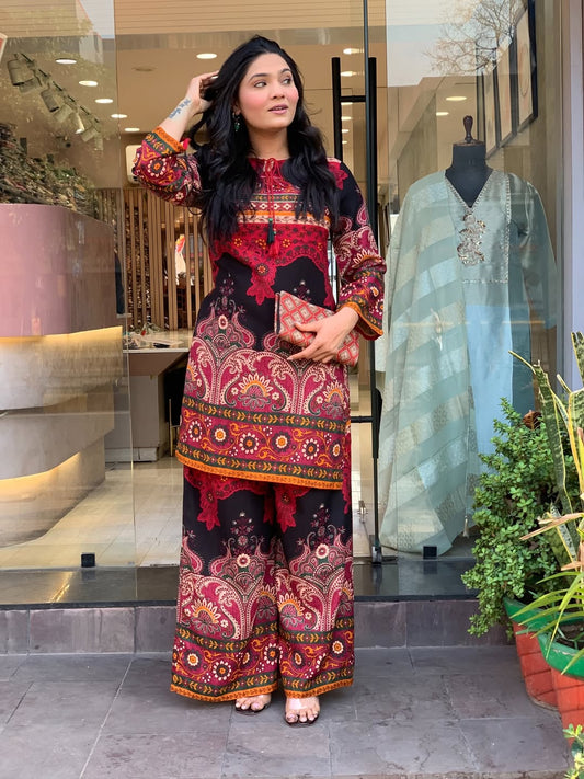 Mughal Noir — Paisley Digital Print Kurta
