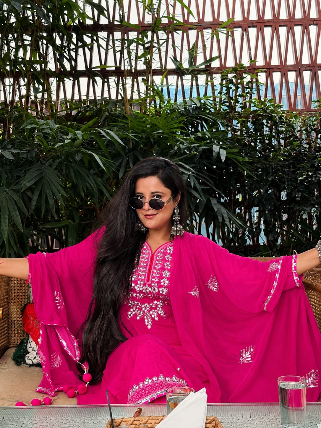 Magenta Pink Chikankari Embroidered Sharara Suit for Women