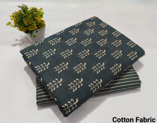 Dark Green Printed Cotton Fabric – Stylish Kurti & Dress Material (MVTB60)