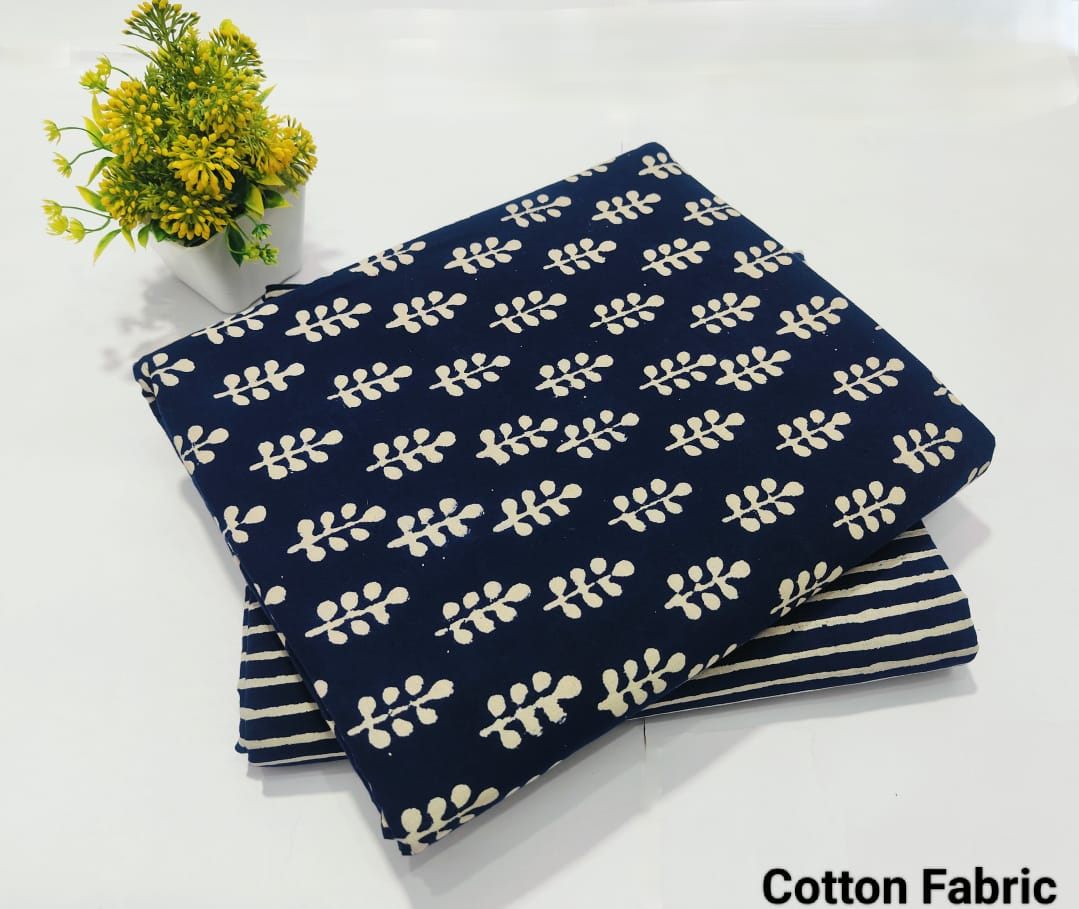 Navy Blue Printed Cotton Fabric for Women – Soft Kurti Dress Material (MVTB58)