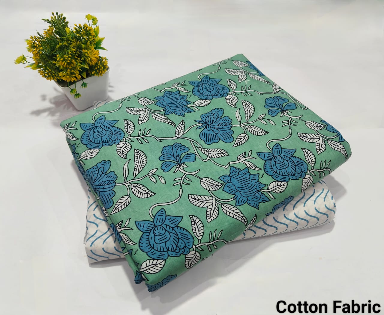 Green Floral Printed Top & Bottom Suit Set – Elegant Cotton Suit Material (MVTB78)
