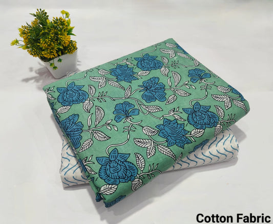 Green Floral Printed Top & Bottom Suit Set – Elegant Cotton Suit Material (MVTB78)