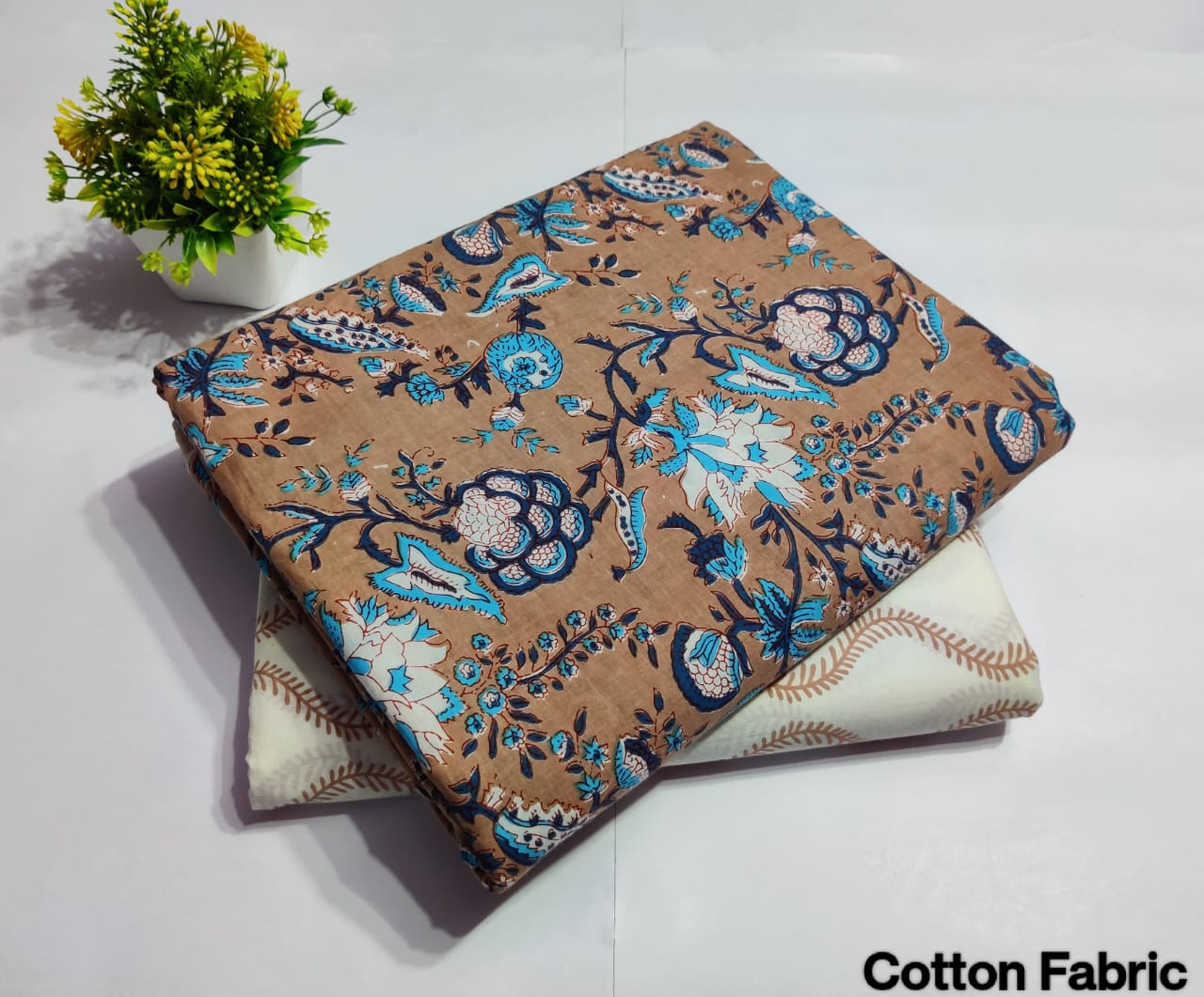 Brown Floral Printed Top & Bottom Suit Set – Elegant Cotton Suit Material (MVTB22)