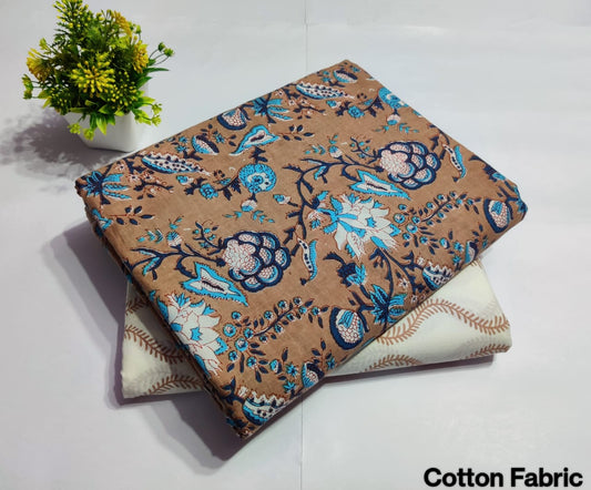 Brown Floral Printed Top & Bottom Suit Set – Elegant Cotton Suit Material (MVTB22)