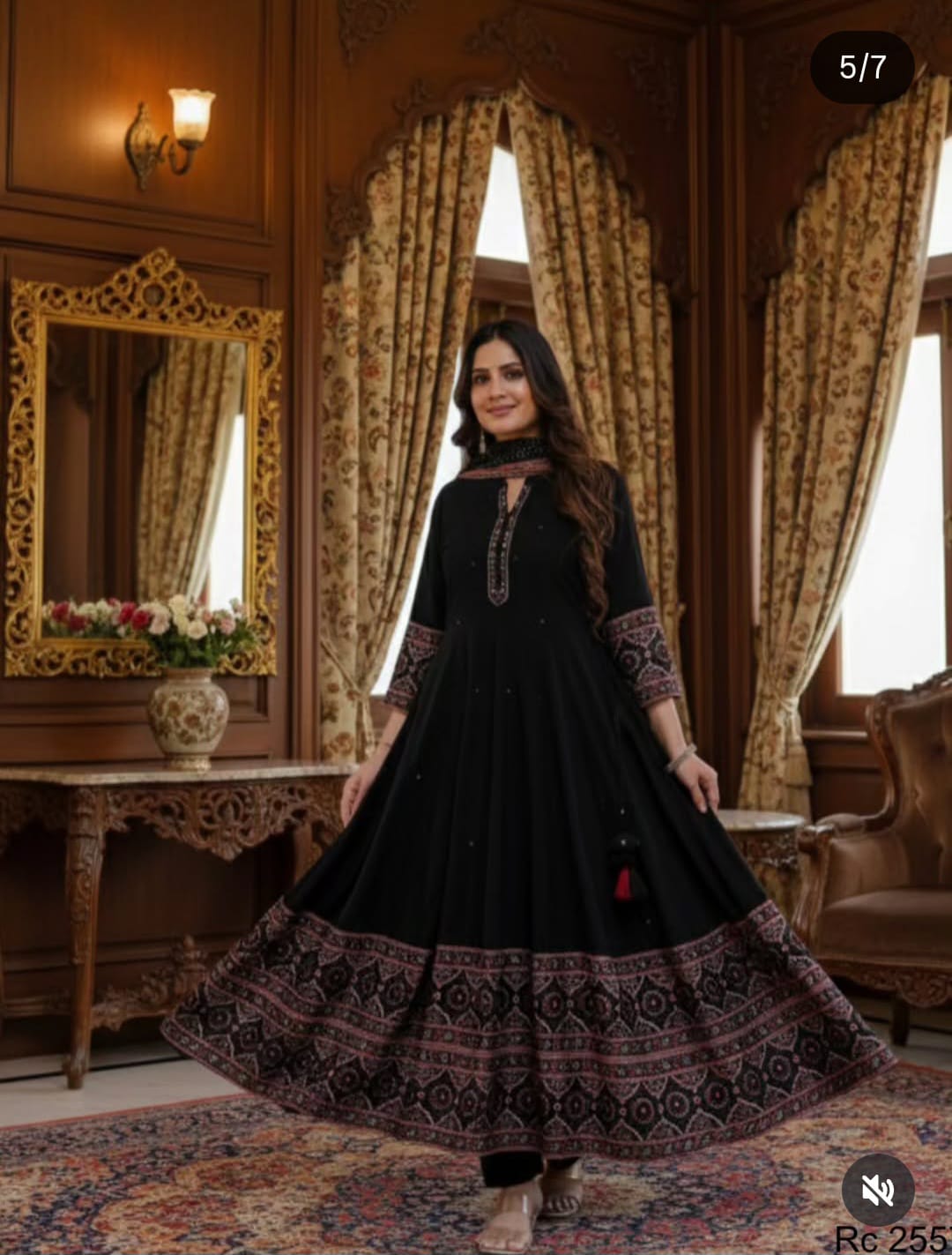Black Premium Cotton Anarkali Dress | Mirror & Katha Thread Work | Hand Block Print Border