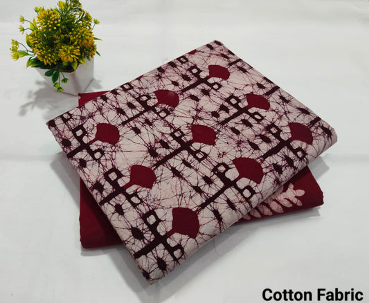 Off White Maroon Printed Cotton Fabric – Designer Kurti Material (MVTB67)
