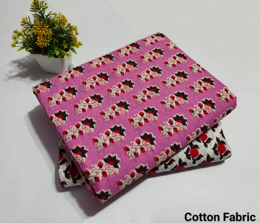 Pink Floral Printed Top & Bottom Suit Set – Elegant Cotton Suit Material (MVTB37)