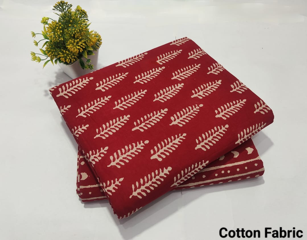 Red Leaf Print Cotton Fabric – Printed Cotton Material (MVTB54)